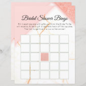 Papier Bingo de mariée moderne en marbre rose et or (Devant / Derrière)