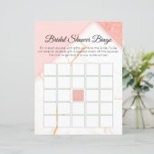 Papier Bingo de mariée moderne en marbre rose et or (Debout devant)