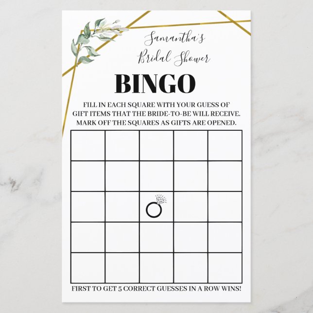 Papier Bingo de verdure Douche nuptiale jeu bilingue (Devant)