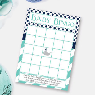 Papier Bingo du Baby shower de baleine bleue