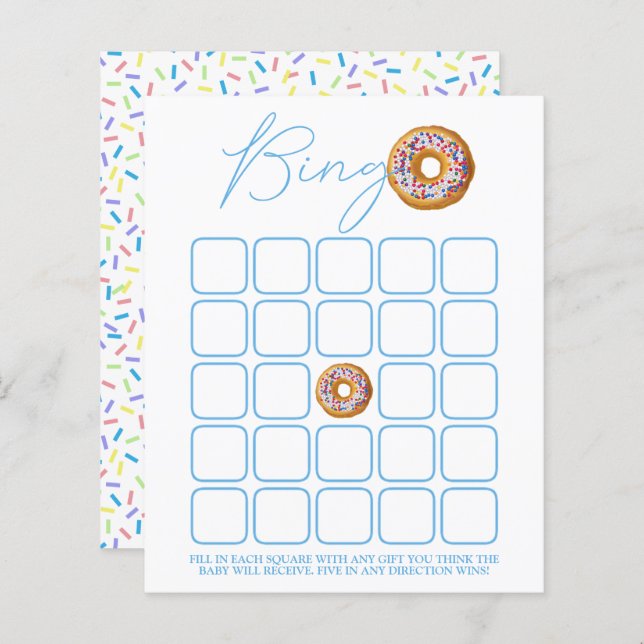 Papier Bingo du Baby shower de l'arrosage de donut (Devant / Derrière)