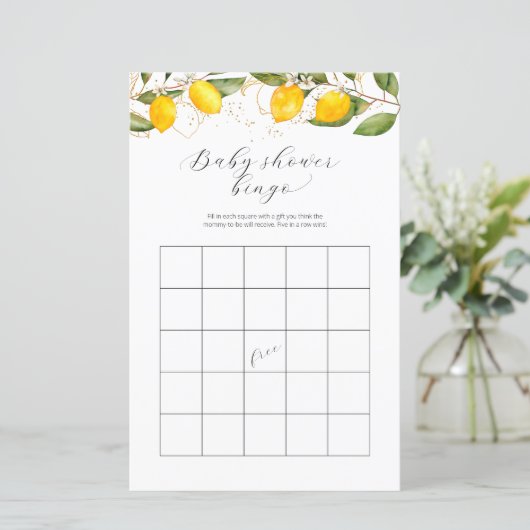 Papier Bingo Été Lumineux Citron Citrus Baby shower Jeu (Debout devant)