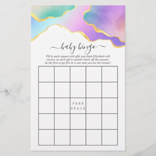 Papier Bingo Fête des mariées en pierre d'âge arc-en-ciel (Devant)