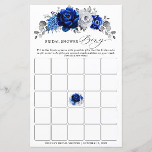 Papier Bingo Fête des mariées Florale Bleu Blanc Argent R