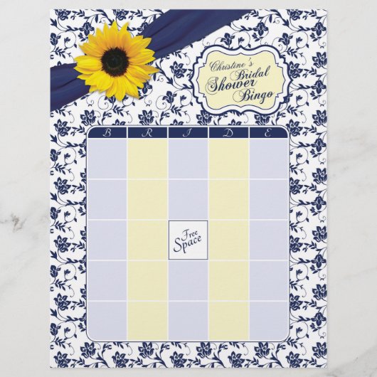 Papier Bingo Fête des mariées florale bleu de la Sunflowe (Devant)