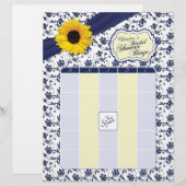 Papier Bingo Fête des mariées florale bleu de la Sunflowe (Devant / Derrière)