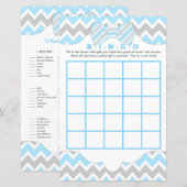 Papier Bingo gris bleu et jeu de baby shower de garçon (Devant / Derrière)