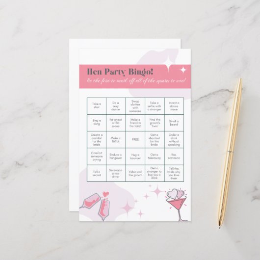 Papier Bingo Hen Party | Hen Do | Icebreaker | MARIAGE (Devant/Arrière en situation)