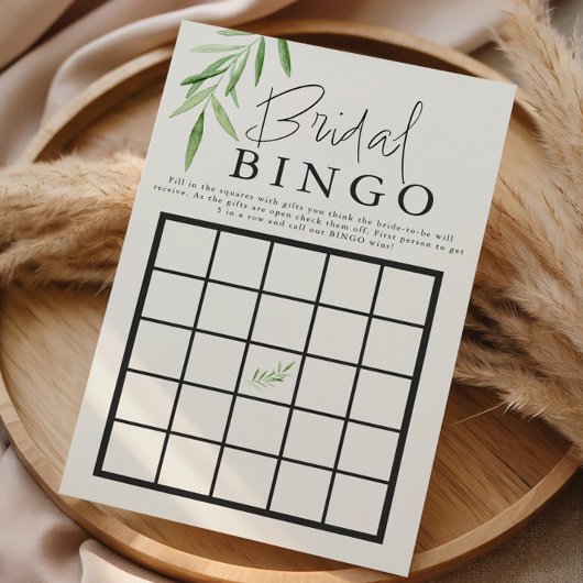 Papier Bingo nuptiale minimal Elégant Aquarelle verte