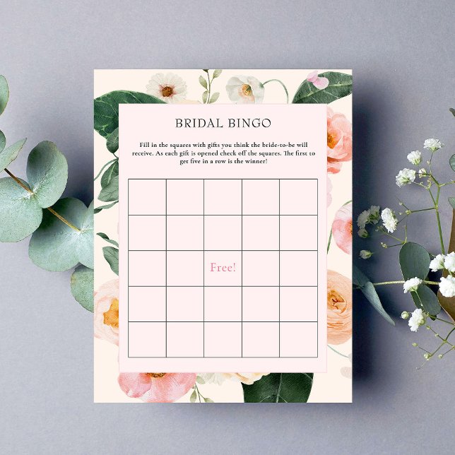 Papier Bingo nuptiale | Peach rose Fête des mariées flora (Créateur téléchargé)