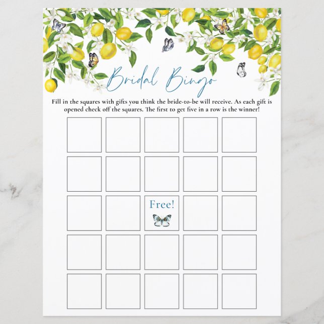 Papier Bingo nuptiale | Summer Lemon Fête des mariées Gam (Devant)