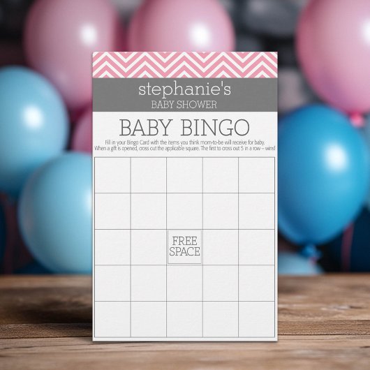 Papier Bingo Pastel Pink Chevrons Baby shower Jeu