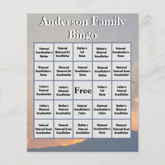 Papier Bingo photo Orange Sunset et Mountain Family