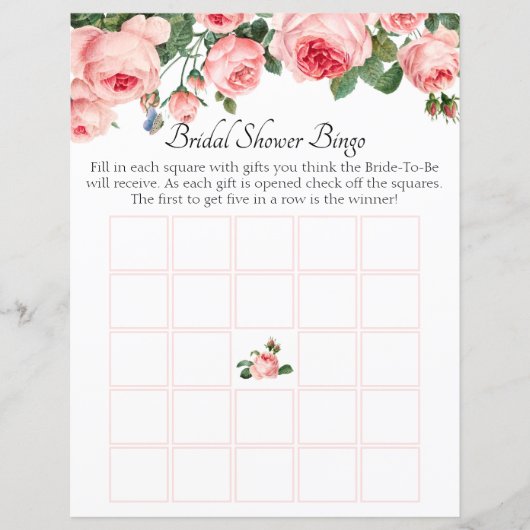 Papier Bingo pour enterrement de vie de jeune fille Rose  (Devant)