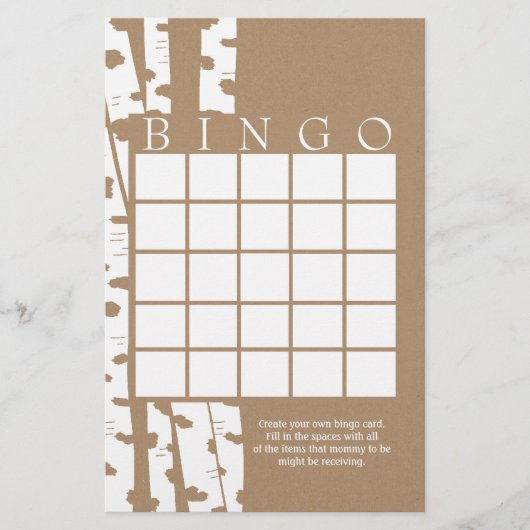Papier Birch Tree Rustic Douche Bingo Card (Devant)