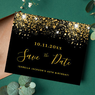 Papier Birthday black gold glitter budget save the date