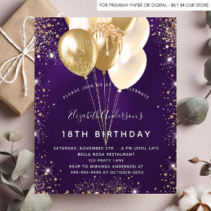 Papier Birthday purple gold balloons budget invitation