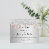 Papier Birthday silver rose gold glitter save the date (Debout devant)
