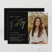 Papier Black and Gold Photo 40th Birthday Invitation (Devant / Derrière)