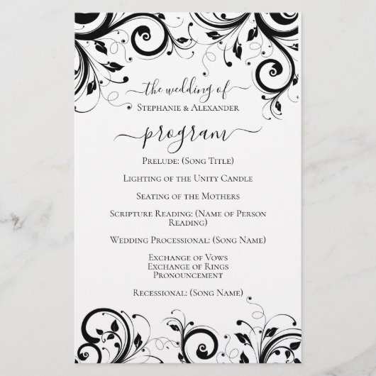 Papier Black and White Festive Swirl Wedding Program (Devant)