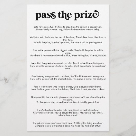 Papier Black and White Passer le jeu de Fête des mariées  (Devant)