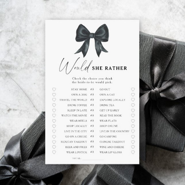 Papier Black Bow bridal shower Would she rather game (Créateur téléchargé)