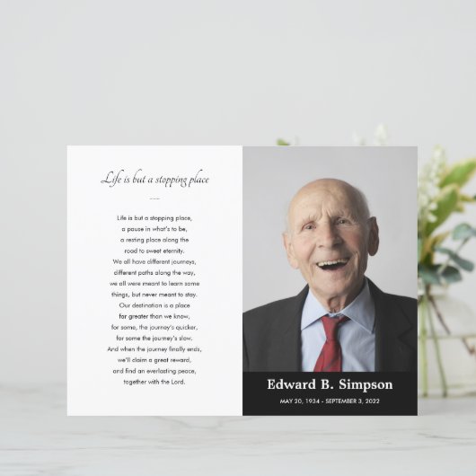 Papier Black Celebration of Life Funeral Program Photo (Debout devant)