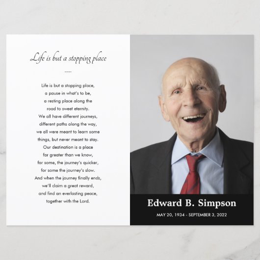 Papier Black Celebration of Life Funeral Program Photo (Devant)