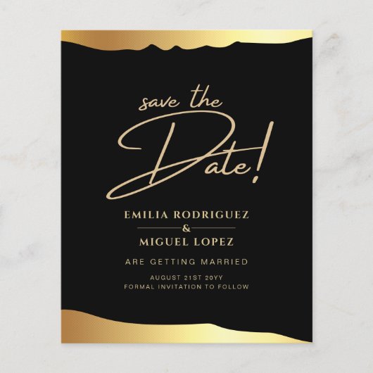 Papier Black Cravate Mariage Gold Foil Script Élégant évé (Devant)