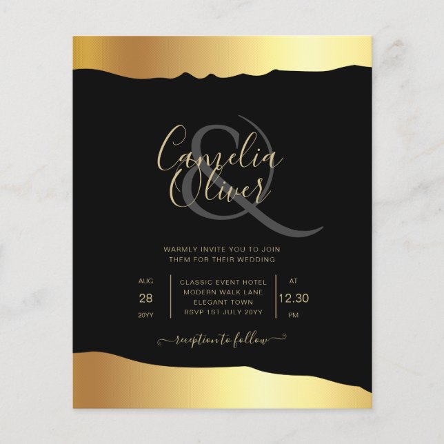 Papier Black Cravate Mariage Gold Foil Script Élégant évé (Devant)