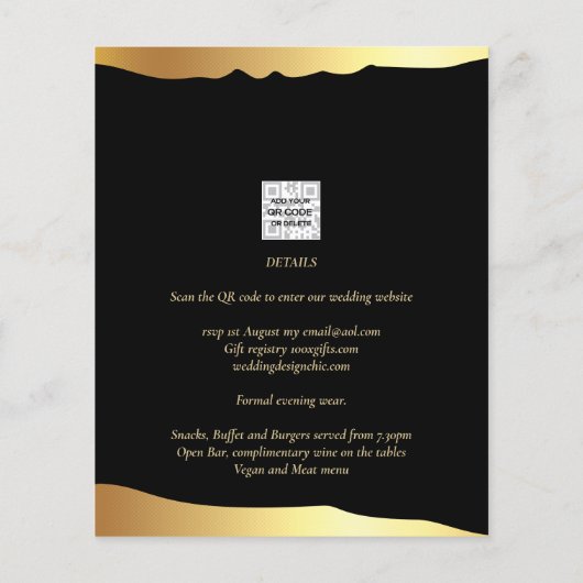 Papier Black Cravate Mariage Gold Foil Script Élégant évé (Dos)
