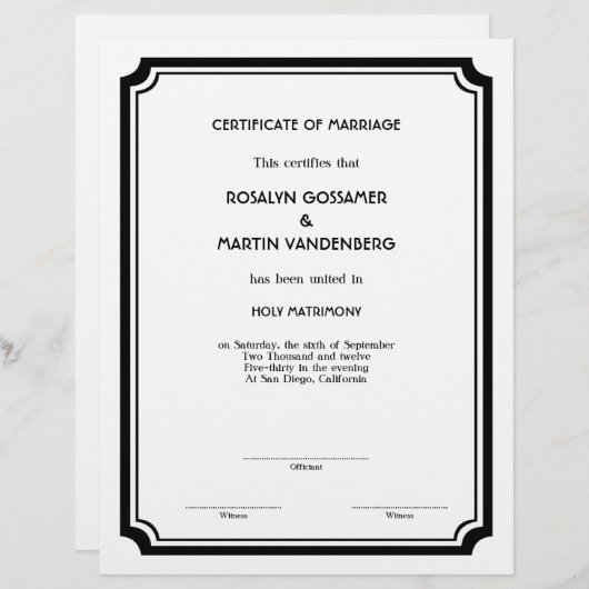 Papier Black Deco frame keepsaké certificat de fin ecru (Devant / Derrière)