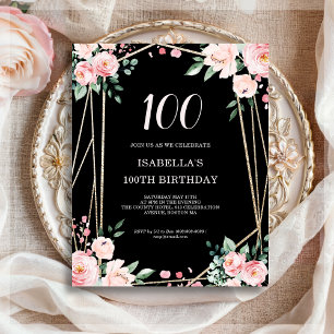 Papier Black Floral 100e Budget Invitation Anniversaire