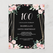 Papier Black Floral 100e Budget Invitation Anniversaire (Devant)