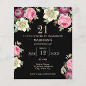 Papier Black Floral 21ème Budget Invitation Anniversaire (Devant)