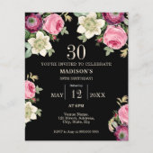 Papier Black Floral 30e Budget Invitation Anniversaire (Devant)