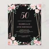 Papier Black Floral 50e Budget Invitation Anniversaire (Devant)