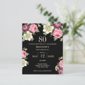 Papier Black Floral 80e Budget Invitation Anniversaire (Debout devant)