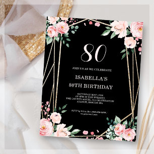 Papier Black Floral 80e Budget Invitation Anniversaire