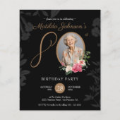 Papier Black Floral 80th Birthday Party Invitation (Devant)