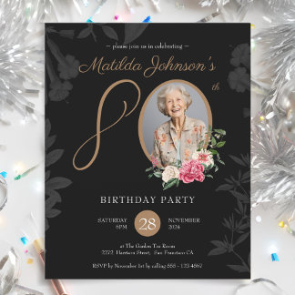 Papier Black Floral 80th Birthday Party Invitation