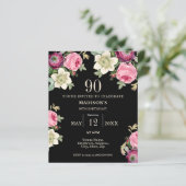 Papier Black Floral 90e Budget Invitation Anniversaire (Debout devant)