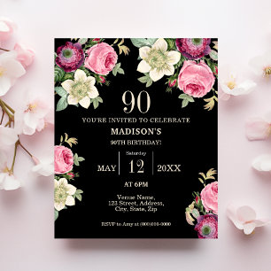 Papier Black Floral 90e Budget Invitation Anniversaire