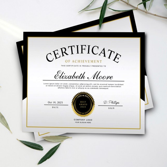 Papier Black Gold Bordure Certificat d'excellence (Créateur téléchargé)