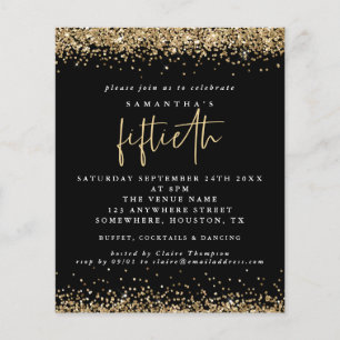 PAPIER Black Gold Glitter 50th Party Invitation Flyer