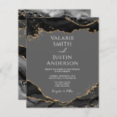 Papier Black Gold Glitter Agate Wedding Invitation (Devant / Derrière)