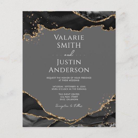 Papier Black Gold Glitter Agate Wedding Invitation (Devant)
