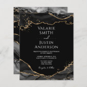 Papier Black Gold Glitter Agate Wedding Invitation (Devant / Derrière)
