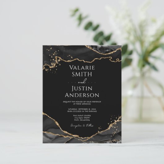 Papier Black Gold Glitter Agate Wedding Invitation (Debout devant)
