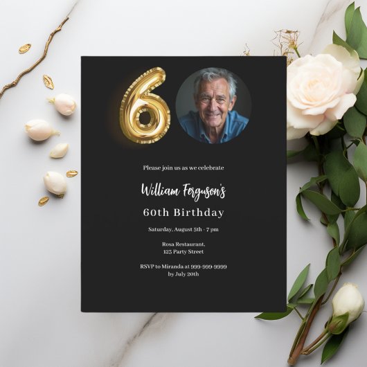 Papier Black gold photo 60e anniversaire invitation